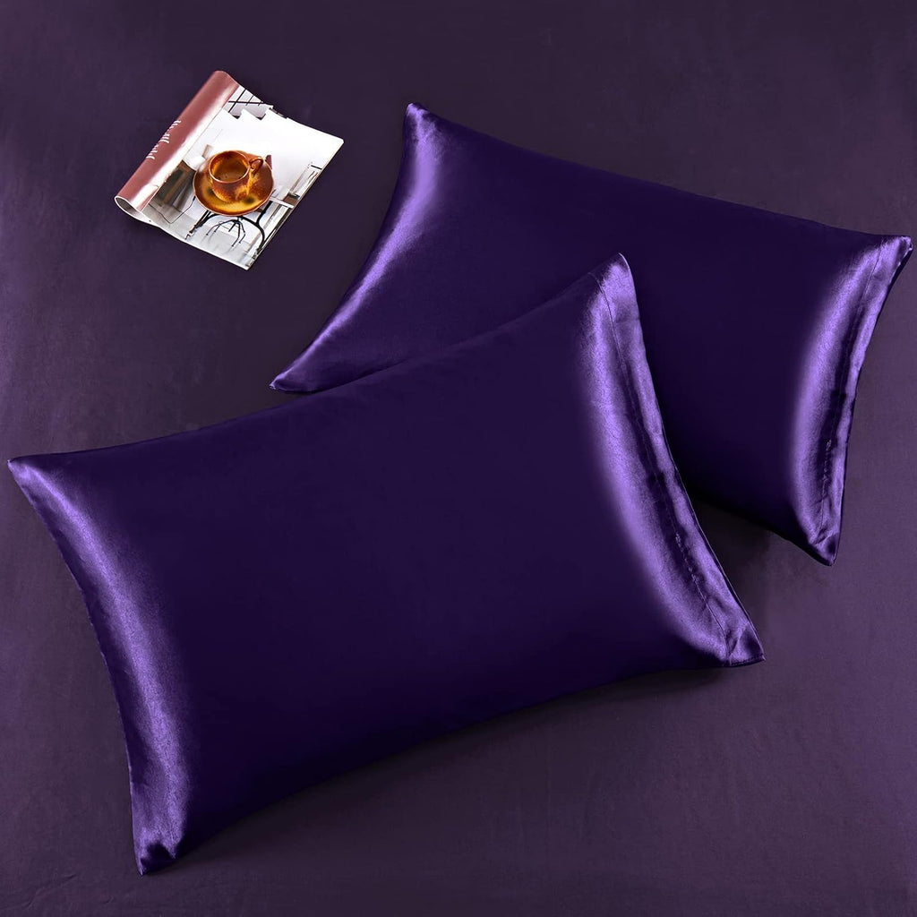 Horbaunal 6 Piece Satin Sheet Set Queen Size Luxury Silky & Soft Purple Satin Queen Bed Sheet Set with 16" Deep Pocket, 1 Fitted Sheet, 1 F…