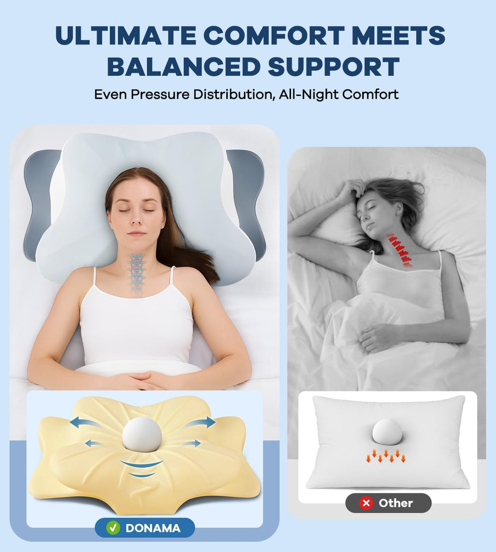 Donama Cervical Pillow for Neck and Shoulder, Cooling Contour Memory Foam Pillow for, Ergonomic Neck Support Pillow for Side Back Stomach…