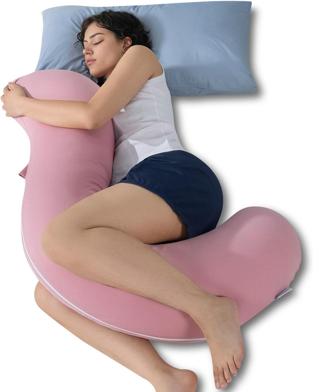 Queenrose QUEEN ROSE Cooling Body Pillow, Full Body Support Pillow for Side Sleepers, Soft S Shaped Hug Pillow for Adults, Pink Pink