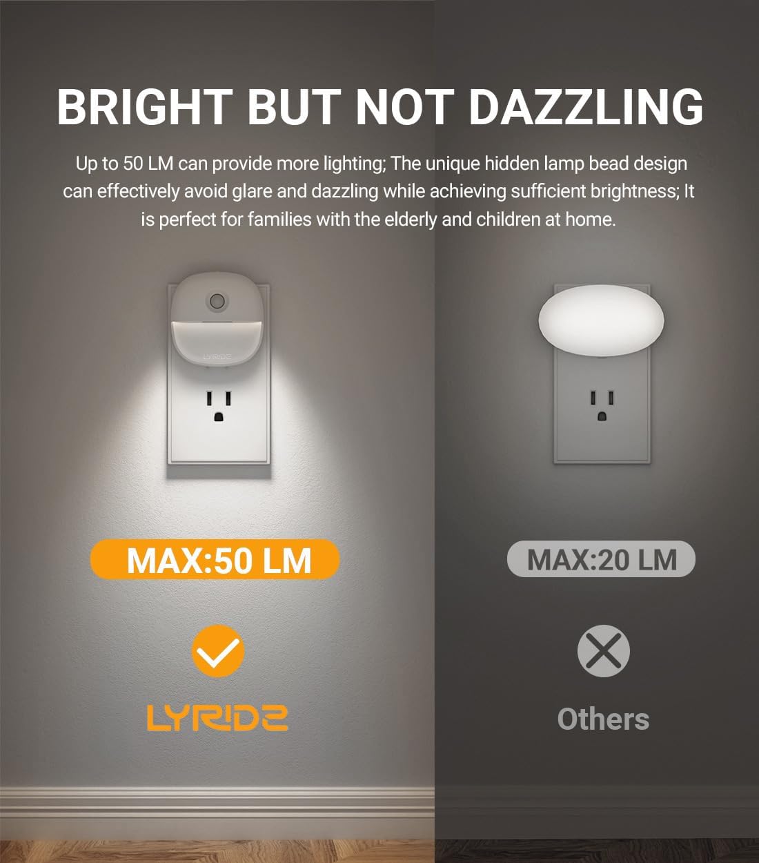 Lyridz Plug in Night Light with Motion Sensor and Dusk to Dawn Sensor, Dimmable Cool White Nightlight with 1-50lm Adjustable Brightness…