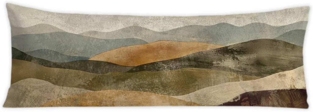 Retro Boho Mountain Landscape 20x54 Body Pillow Cover, Boho Home Decor, Modern Neutral Nature Scenery Decorative Long Body Pillow Cases…