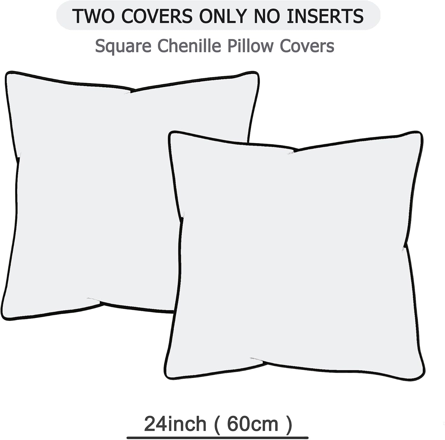Gawamay Set of 2 Soft Textured Chenille Throw Pillow Covers 24x24 Inch (60x60 CM), Decorative Pillowcases Cushion Covers for Farmhouse Home…