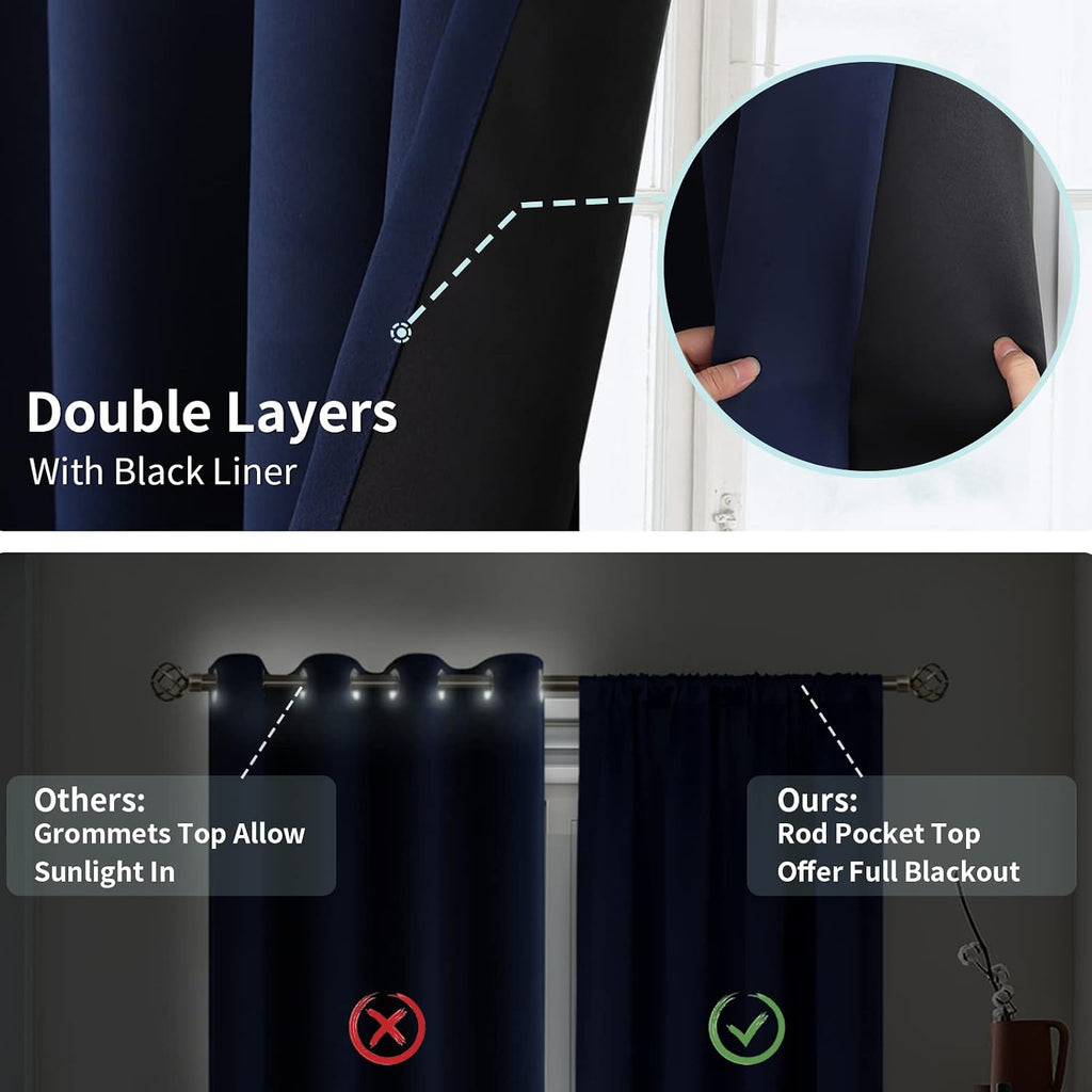 BGment Thermal Insulated 100% Blackout Curtains for Bedroom with Black Liner, Double Layer Full Room Darkening Noise Reducing Rod Pocket…