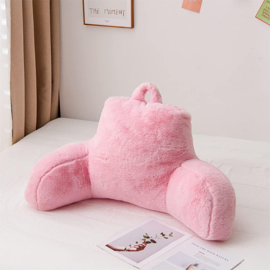 Holawakaka Standard Faux Fur Bed Rest Pillow with Arms, Rabbit Fur Reading Pillows Perfect for Adults, Teens, Kids, Arm, Back, Pregnancy Lu…
