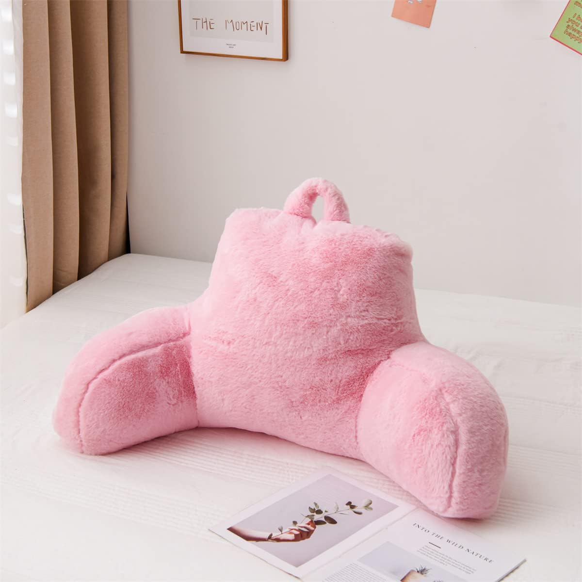 Holawakaka Standard Faux Fur Bed Rest Pillow with Arms, Rabbit Fur Reading Pillows Perfect for Adults, Teens, Kids, Arm, Back, Pregnancy Lu…