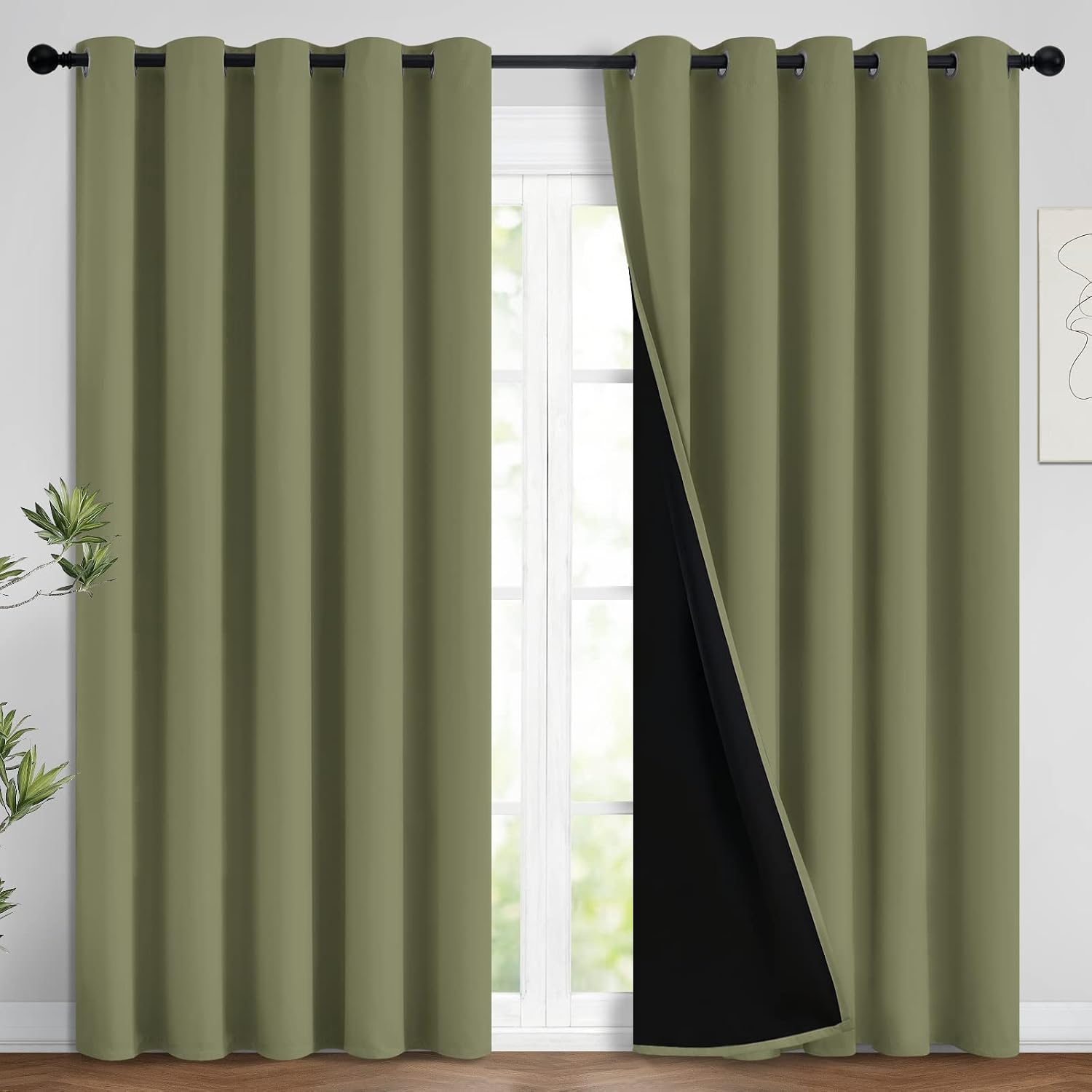 Yakamok 100% Blackout Curtains, Noise Reduction and Privacy Curtains for Living Room, Grommet Top Room Darkening Blackout Drapes for Bedroo…