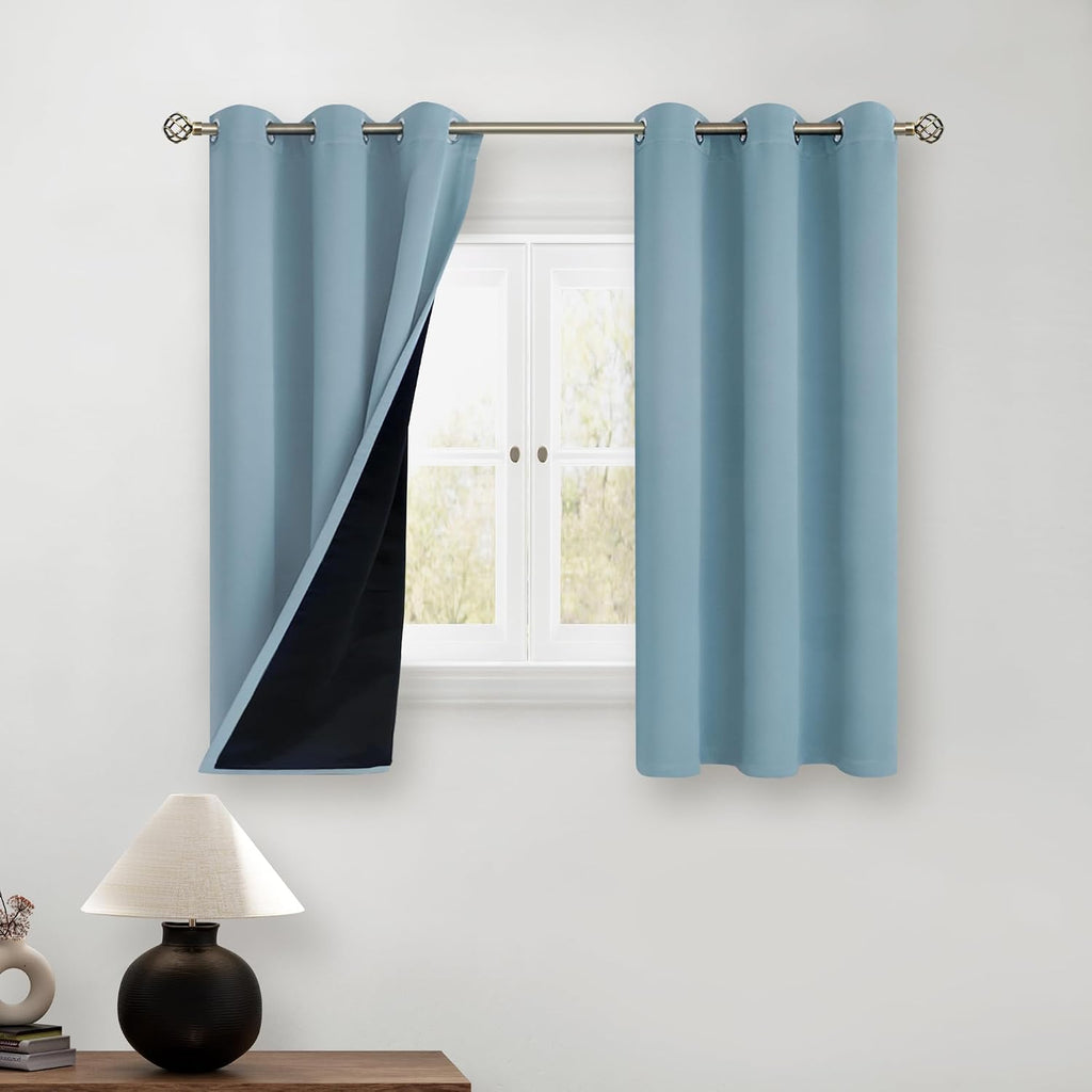 BGment Short 100% Blackout Curtains for Bedroom, Thermal Insulated Lined Energy Efficiency Noise Reducing Grommet Curtains 54 Inch Length f…