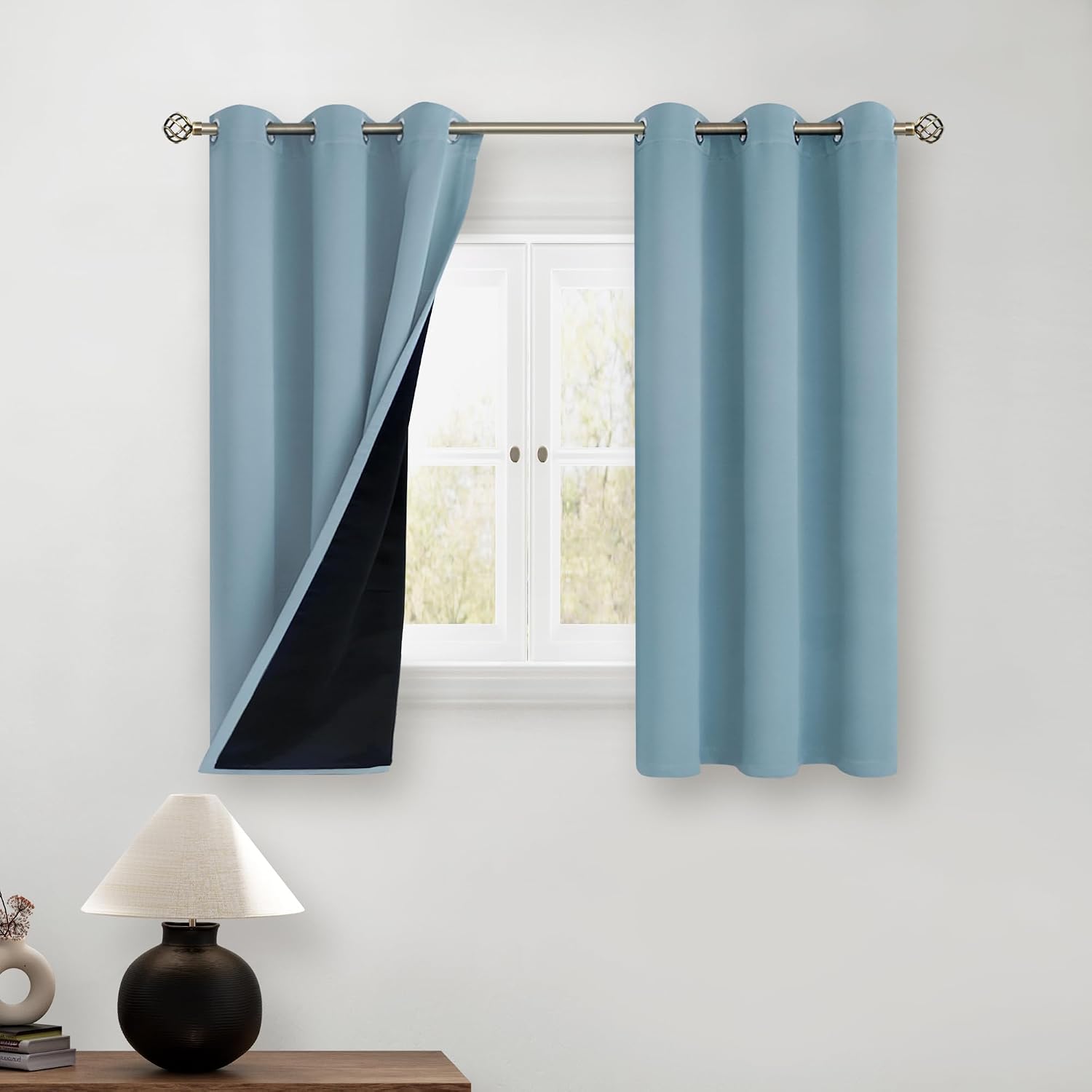 BGment Short 100% Blackout Curtains for Bedroom, Thermal Insulated Lined Energy Efficiency Noise Reducing Grommet Curtains 54 Inch Length f…