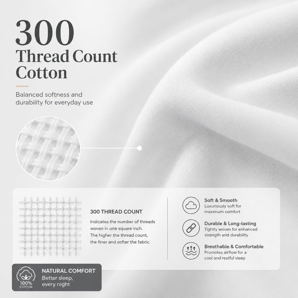 Evolive 300 Thread Count 100% Cotton Body Pillow Cover, 21" x 54", Soft Breathable Replacement Pillow Case with Hidden Zipper Closure (Whit…