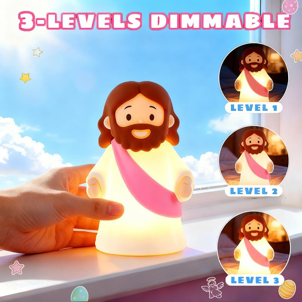 Jesus Night Light Rechargeable Bedside Night Light Dimmable Silicone LED Light Ideal for Religious Gatherings, Gifts for Sunday School…