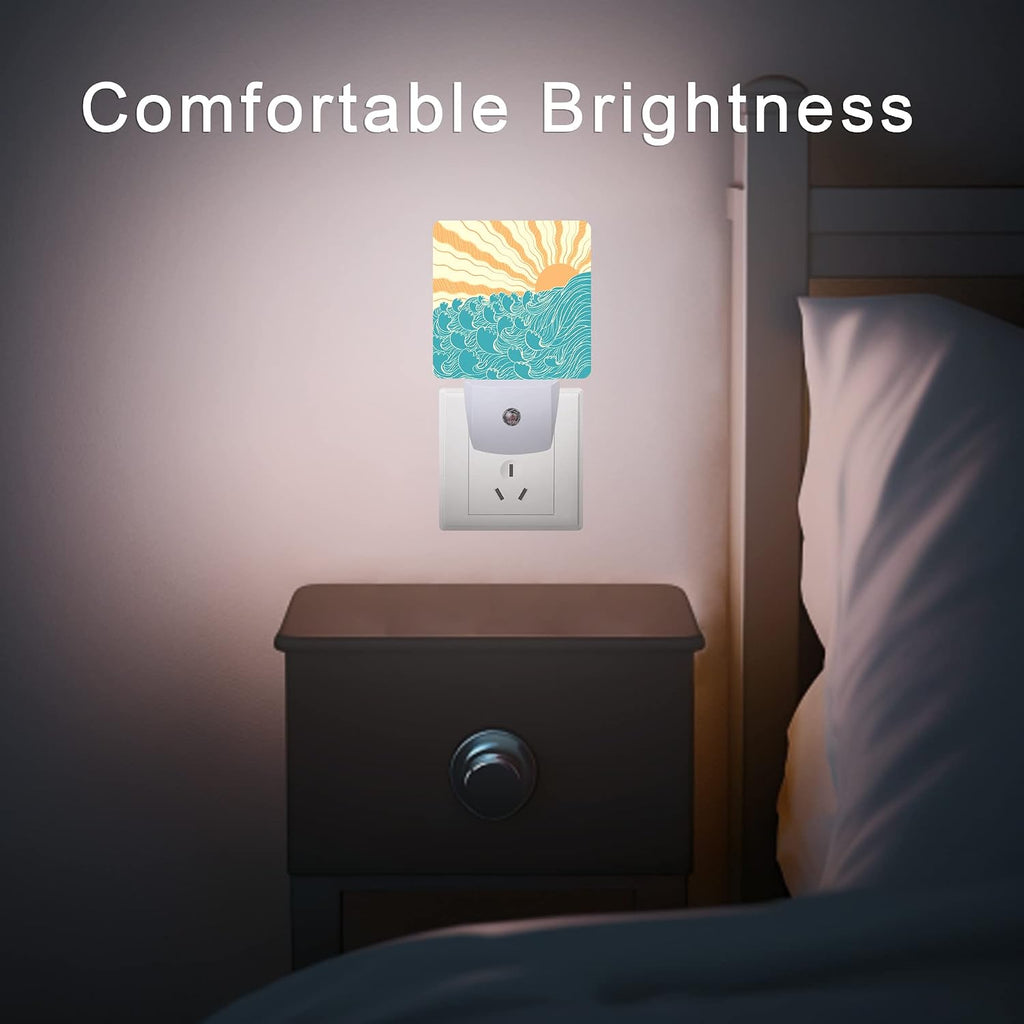 Waves Night Light, Sea Landscape Sun Plug-in Night Lights with Dusk-to-Dawn Sensor for Women/Girls/Boys Gift Sleep Friendly lamp for…