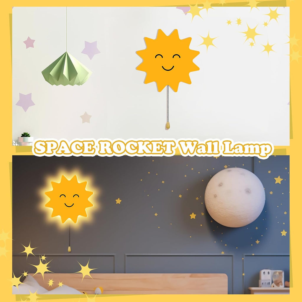 Aurelema Sun Night Light Wall Lamp Sleeping Nursery Lighting Cute Floating Battery Operated Hanging Lamp for Baby Boys Girls Bedroom Room…