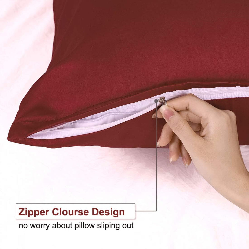 uxcell Queen Satin Pillowcase with Zipper, Super Soft and Luxury, Silky Pillow Cases Covers Set of 2, 21"x31", Red