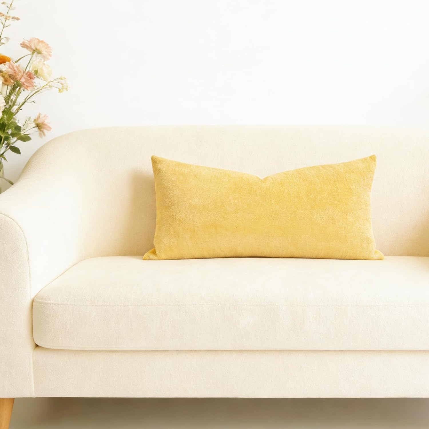 Slow Cow Chenille Rectangular Pillow Cover Pillowcase Decorative Lumbar Throw Pillow Cover for Couch Sofa 12 x 24 Inches Yellow