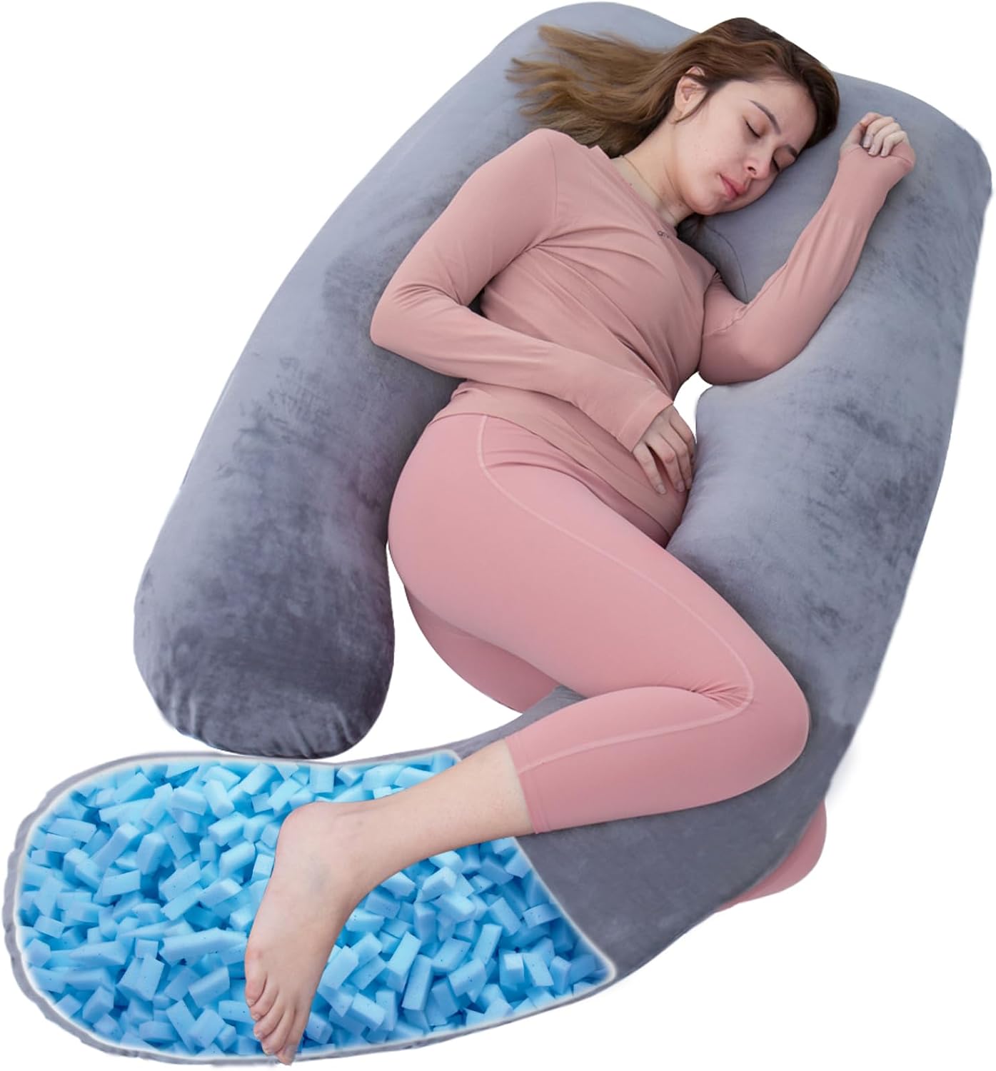 Shredded Memory Foam Body Pillow, Pregnancy Pillows for Sleeping, Maternity Pillow for Pregnant Women, Memory Foam Filling U Shaped Body…