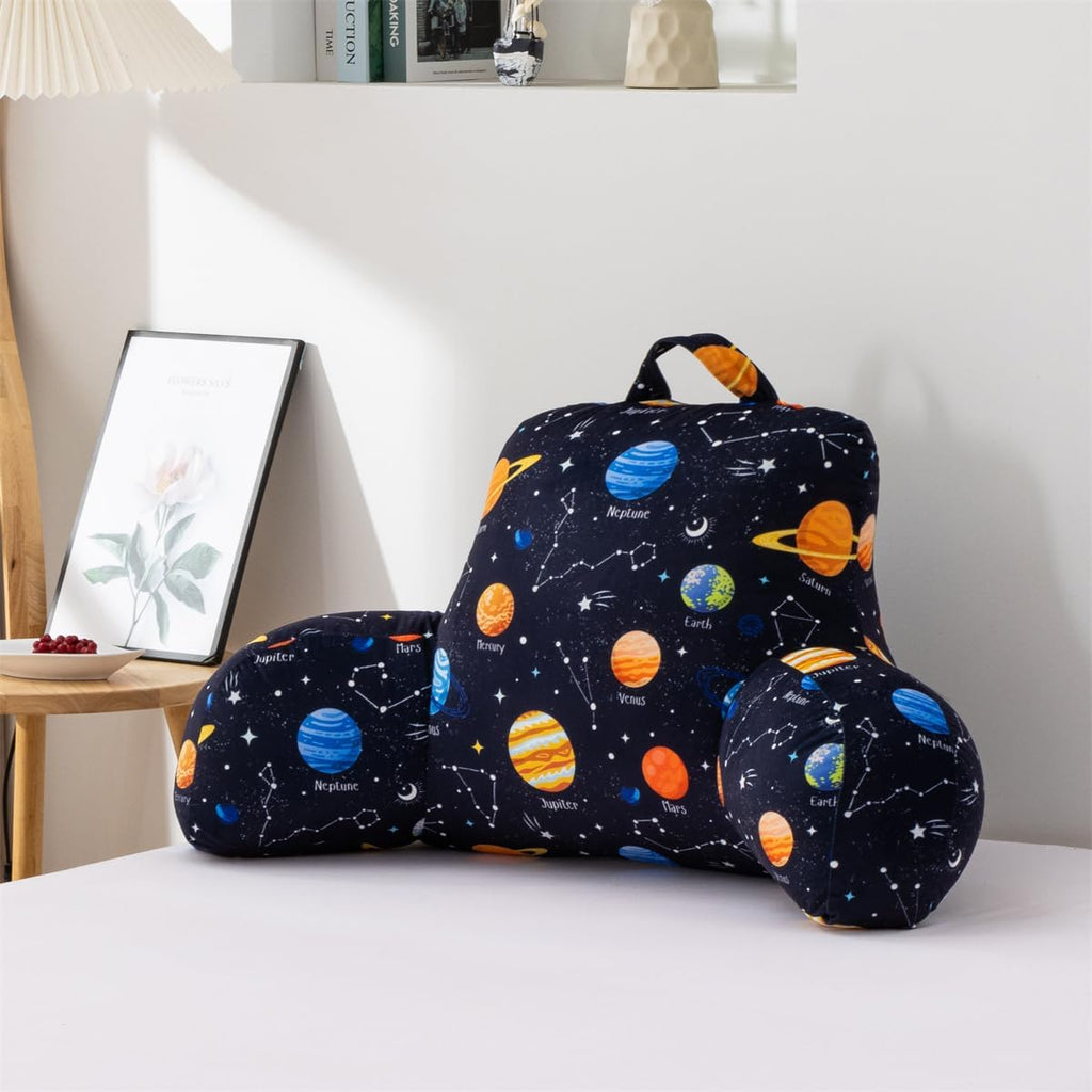 Ntbed Galaxy Planet Printed Reading Pillow Bed Wedge Backrest with Arms, Couch TV Relax Bed Rest Pillow Back Support Cushion for Kids Teens…