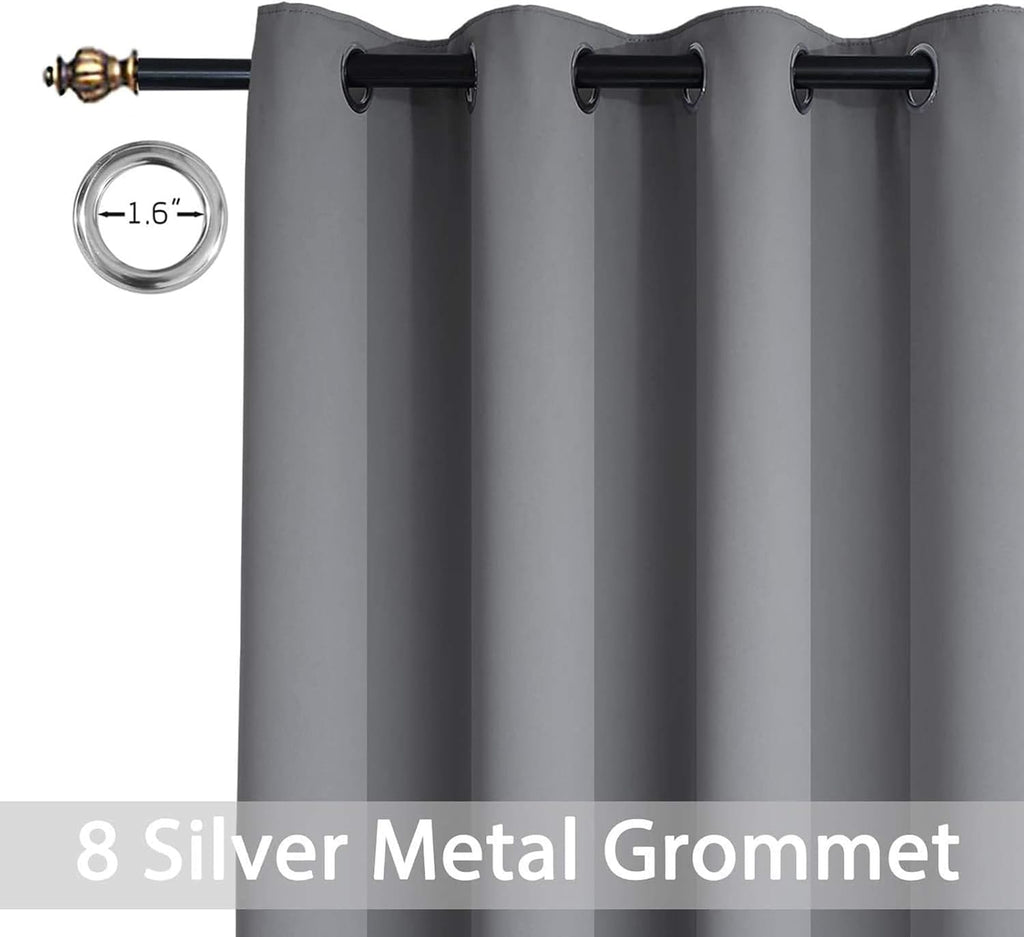 Yakamok Blackout Curtains Room Darkening Thermal Insulated Window Panels, Solid Grommet Top Drapes for Bedroom/Living Room(52Wx90L, Grey…
