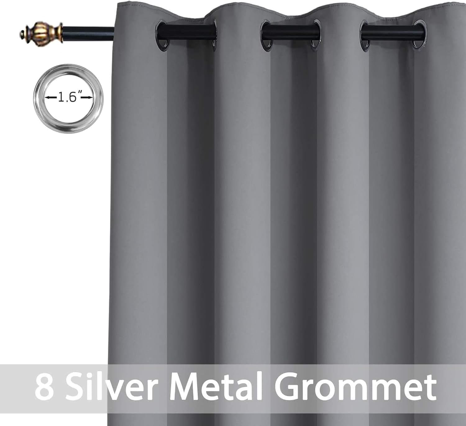Yakamok Blackout Curtains Room Darkening Thermal Insulated Window Panels, Solid Grommet Top Drapes for Bedroom/Living Room(52Wx90L, Grey…