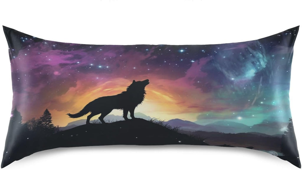 YETTASBIN Galaxy Wolf Satin Pillowcase, Soft Breathable Silk Pillow Case with Envelope Closure for Hair and Skin, Standard Size 26 x 20 Inch