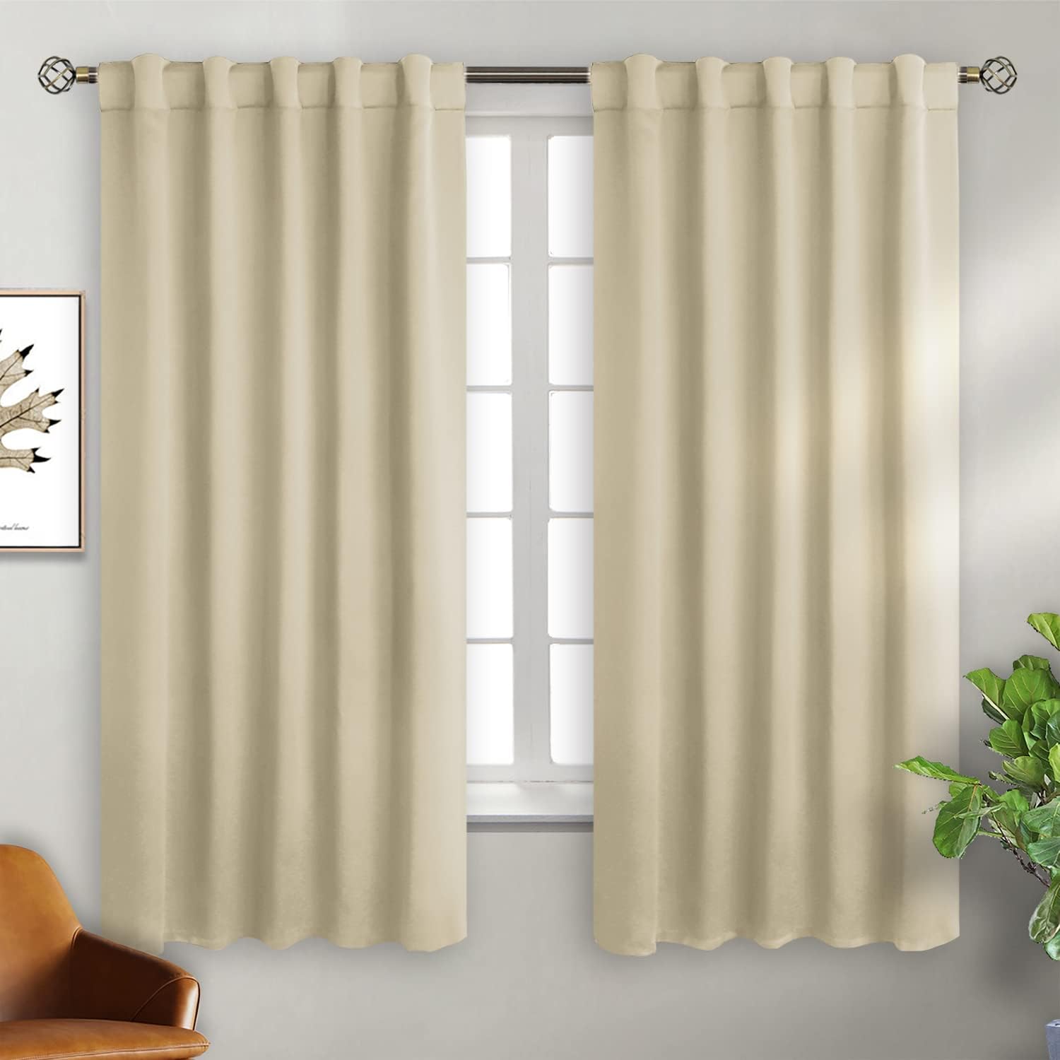 BGment Beige Room Darkening Curtains 63 inch Length - Rod Pocket and Back Tab Thermal Insulated Curtains for Bedroom/Living Room, 2 Panels…