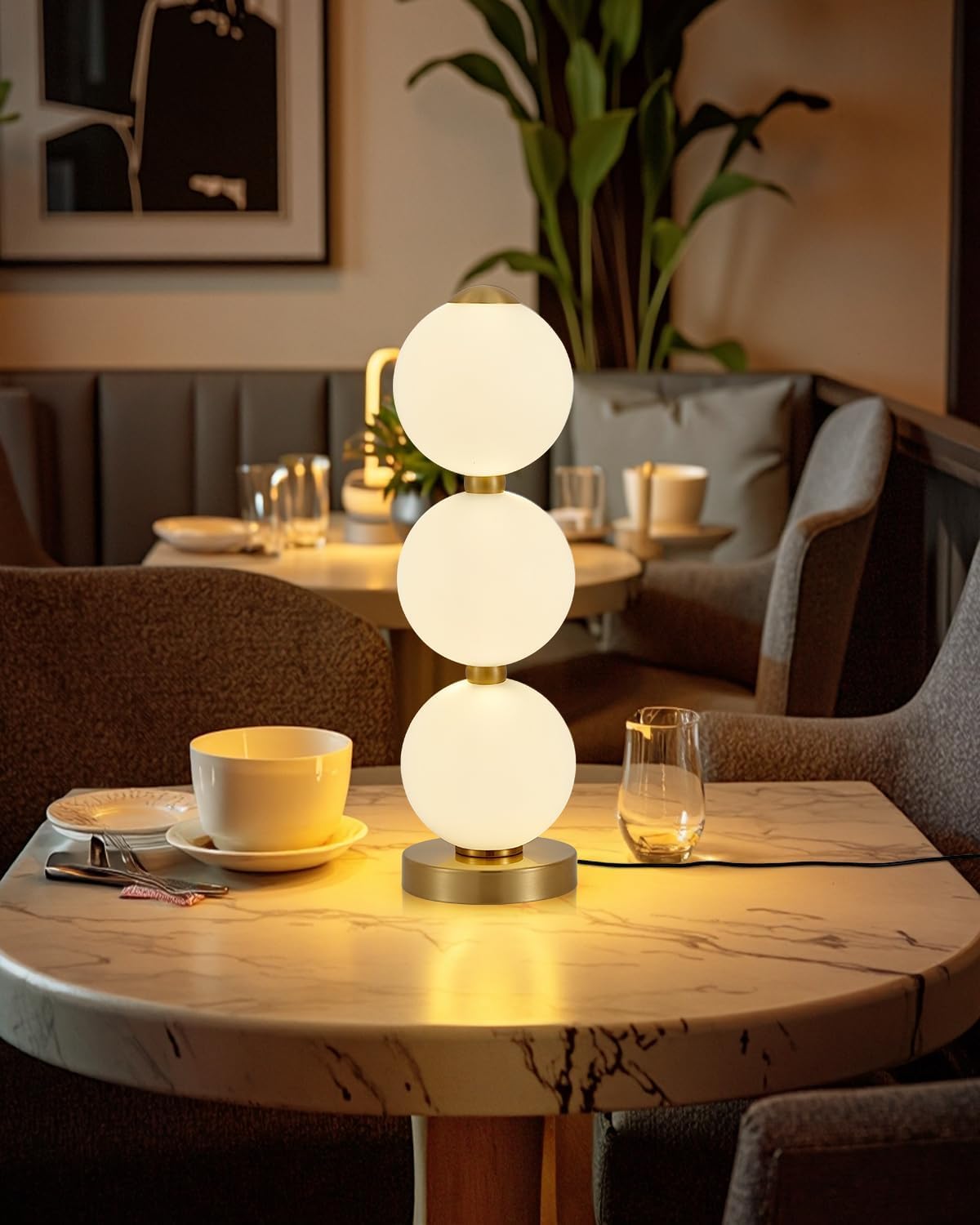 LED Table Lamp, 3 Color Temperature & Stepless Dimmable Modern 3-Ball Acrylic Plug-in Decorative Desk Nightstand Lamp, Bedside Light with…