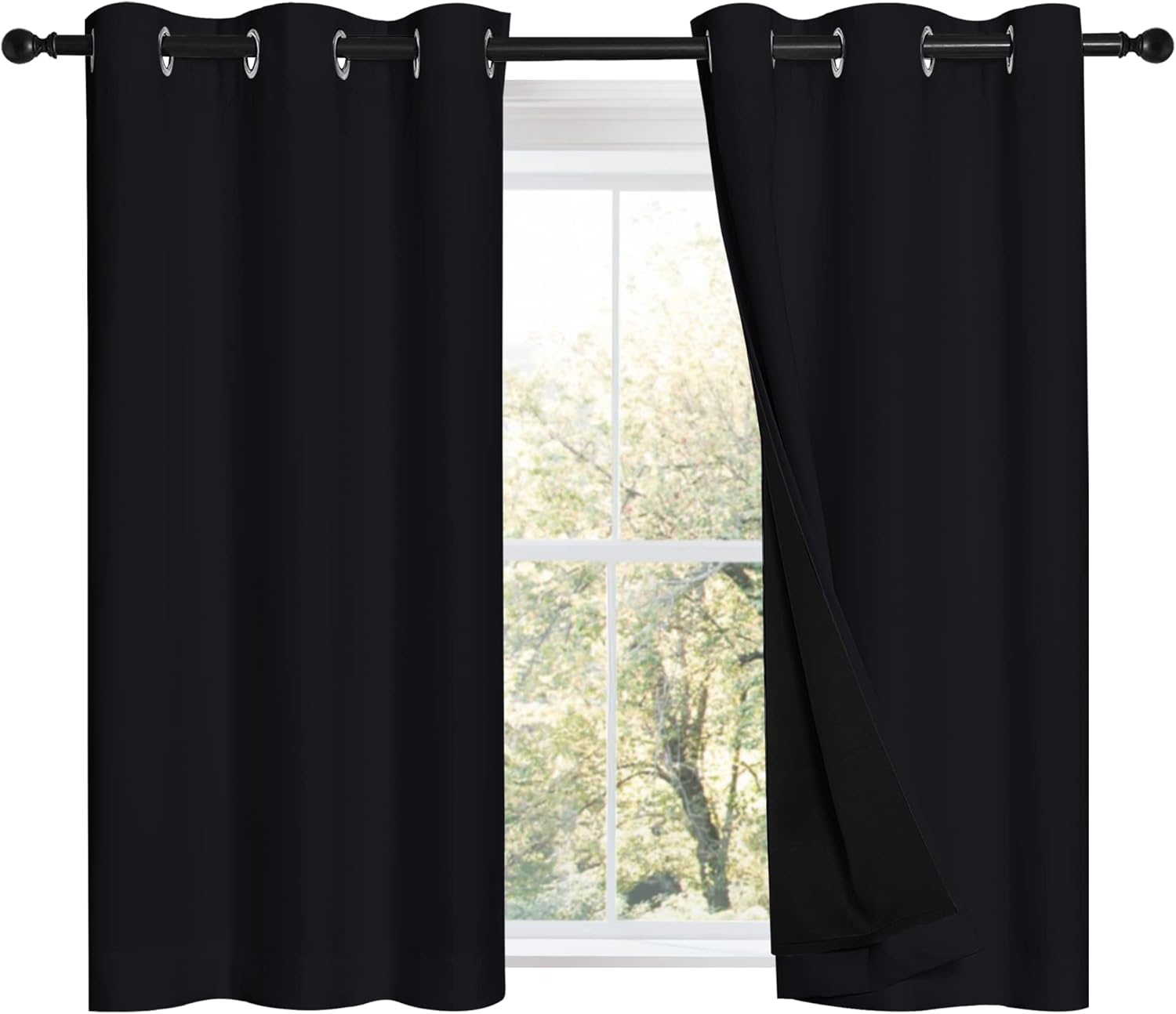 Nicetown Black 100% Blackout Curtains 45 inches Length, 2 Thick Layers Completely Blackout Window Treatment Thermal Insulated Lined Drapes…