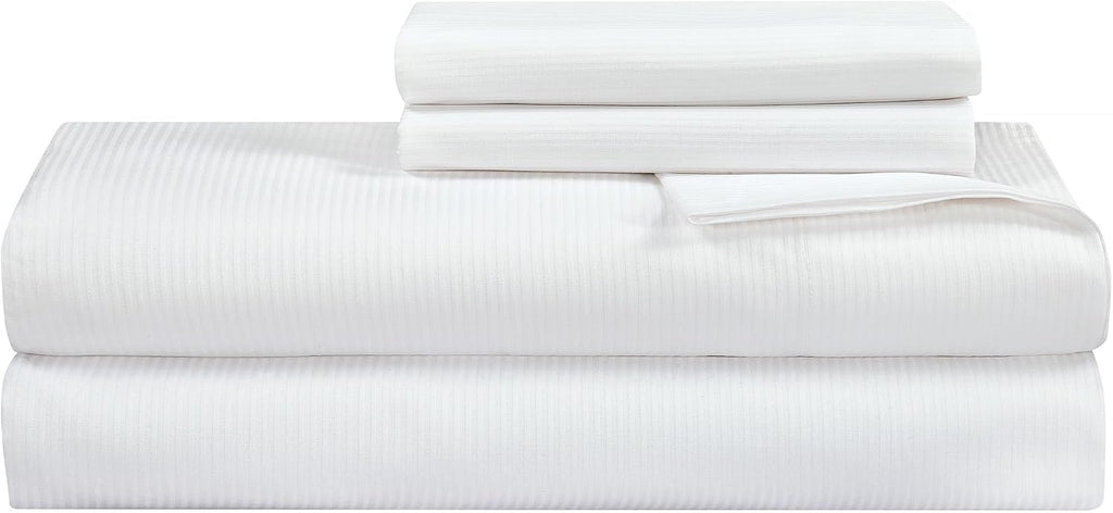 Royalelinens ROYALE LINENS 300 Thread Count 100% Long Staple Combed Cotton Striped Sheet Set - 3 Piece Twin Bed Sheets - 1 Fitted, 1 Flat &…