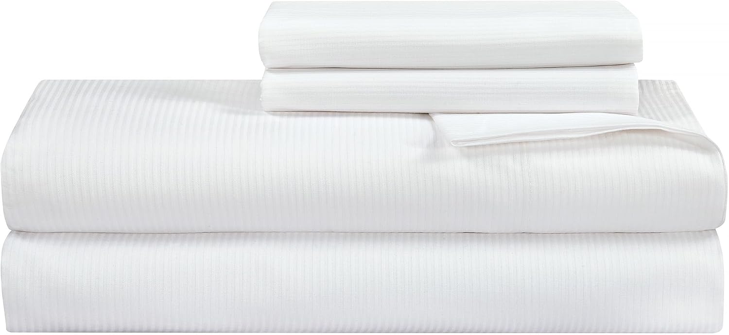 Royalelinens ROYALE LINENS 300 Thread Count 100% Long Staple Combed Cotton Striped Sheet Set - 3 Piece Twin Bed Sheets - 1 Fitted, 1 Flat &…
