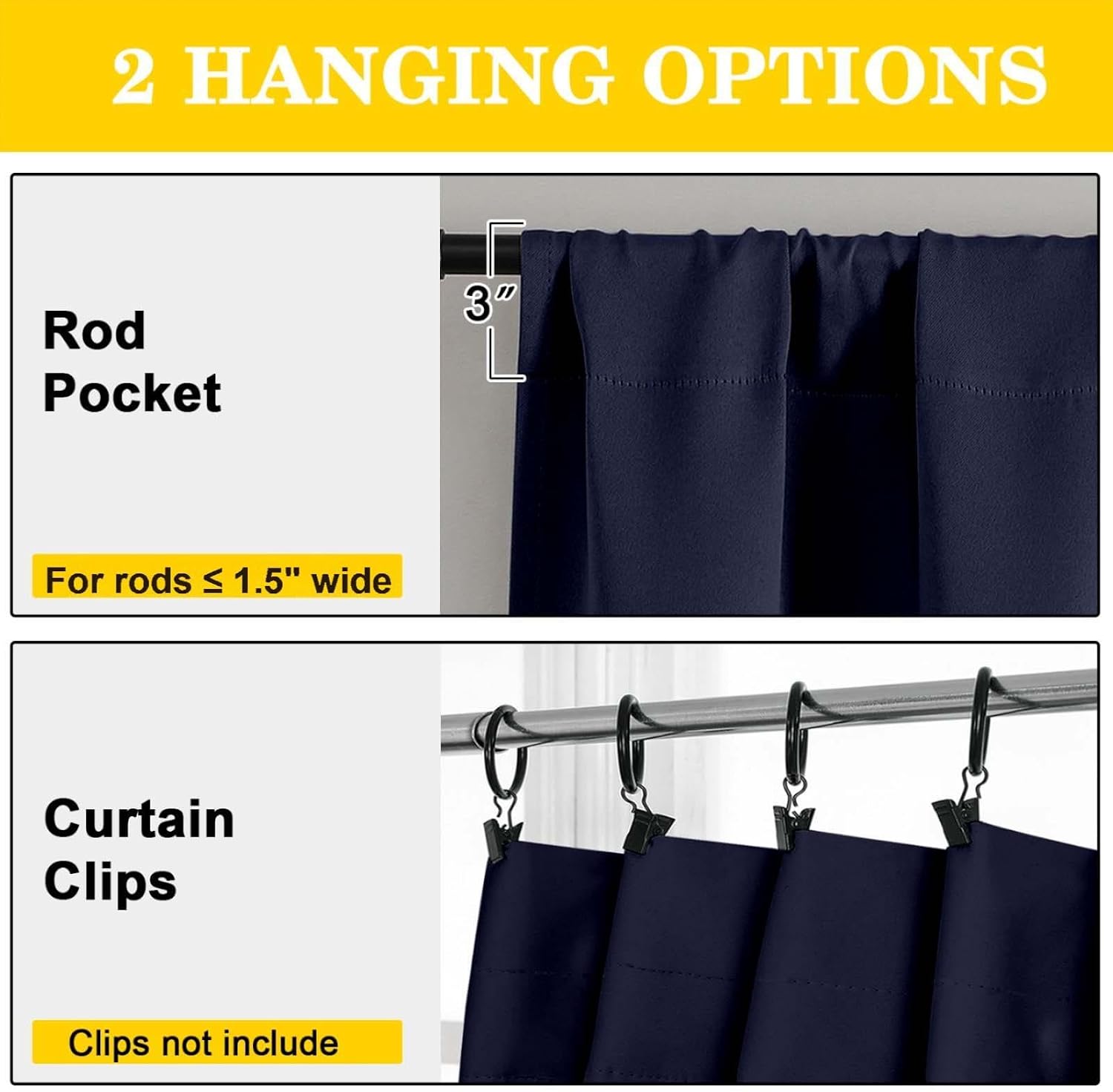 WelvetBLK Navy Blue Room Darkening Curtains for Bedroom Living Room 45 Inch Length 2 Panels Set, Soft Solid Thermal Insulated Rod Pocket Sh…