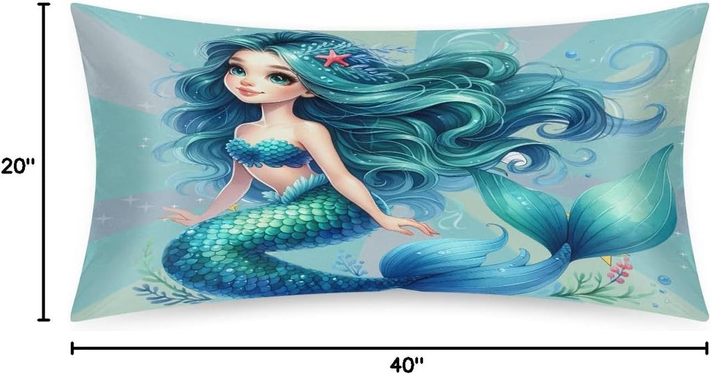 Mermaid Teal Ocean Satin Silk Pillowcase for Hair and Skin Pillow Cases King Size Soft Silk Pillow Case with Envelope Closure Print Satin…
