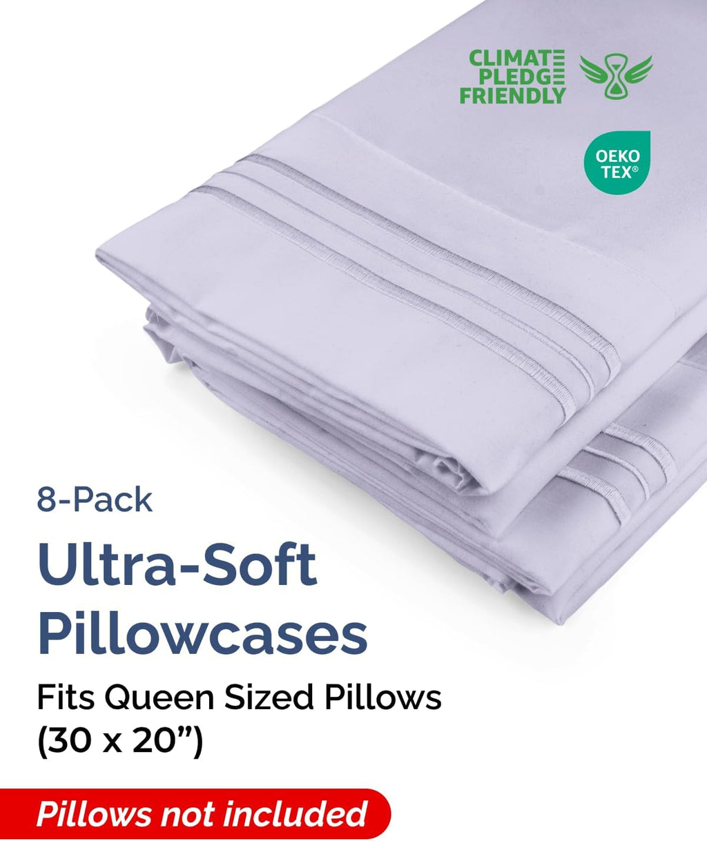 Queen Pillow Cases Set of 8 - Ultra Soft Hotel Quality Pillowcase Covers - Comfy & Wrinkle Free - Shrink & Fade Resistant - Machine…