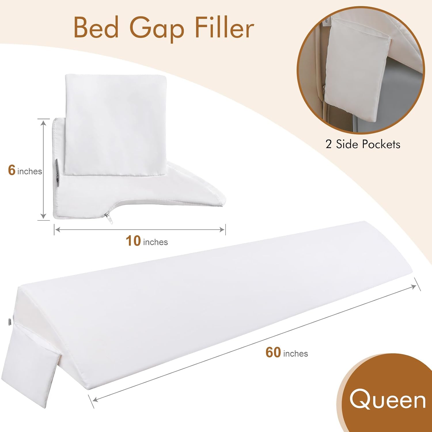 Vekkia Queen Bed Wedge Pillow for Headboard Gap Filler(0-5"), High-Density Foam, Prevent Pillow & Item from Falling, Ergonomic Design, Large…