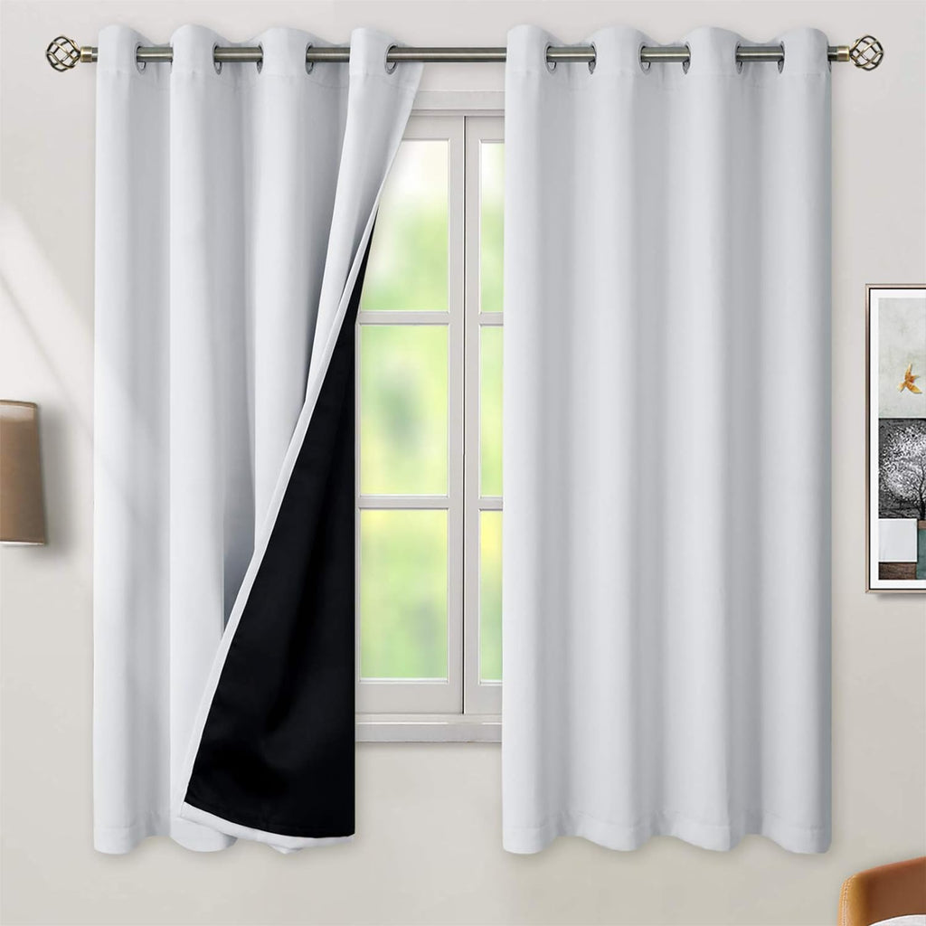 BGment Greyish White 100% Blackout Curtains for Bedroom 63 Inch Length 2 Panels Set, Thermal Insulated Full Light Blocking Grommet Noise Ca…