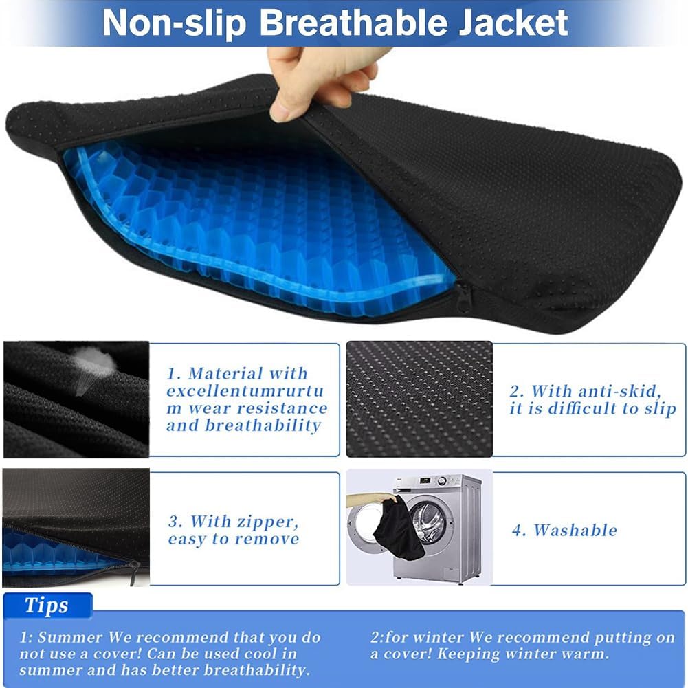 Egg Gel Seat Cushion, Breathable Gel Cushion Chair Pads with Non-Slip Cover for Home Office Car Wheelchair, Honeycomb Design Egg Seat…