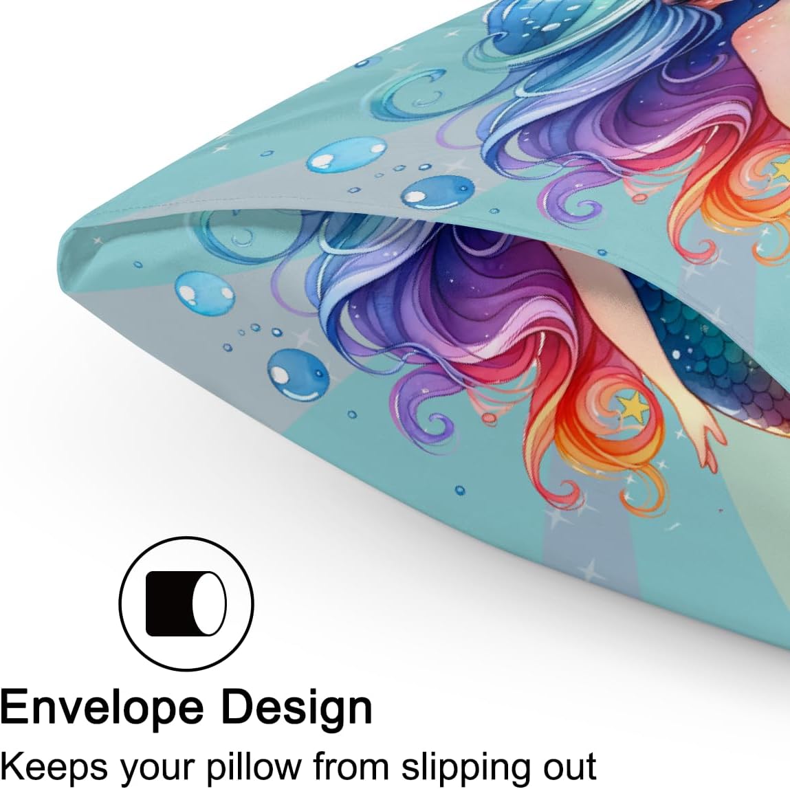 Satin Pillowcase for Hair and Skin Rainbow Mermaid Girls Soft Silk Pillow Case with Envelope Closure Cooling Pillow Cases Slip Standard…