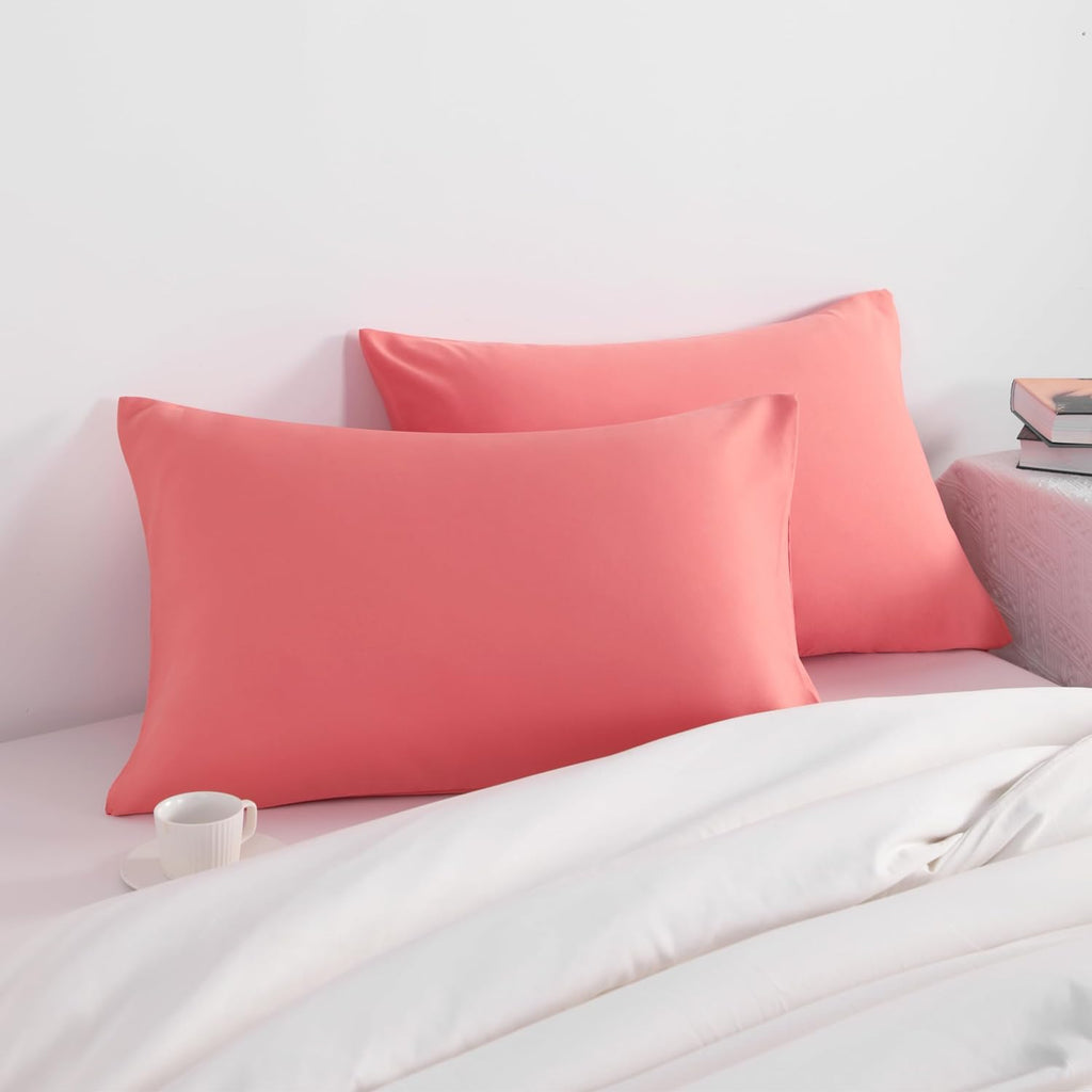 Ntbay King Pillow Cases Set of 2, 2 Pack Brushed Microfiber 20x40 Pillow Cases, Soft, Wrinkle, Fade, Stain Resistant Coral Pink Pillow Case…