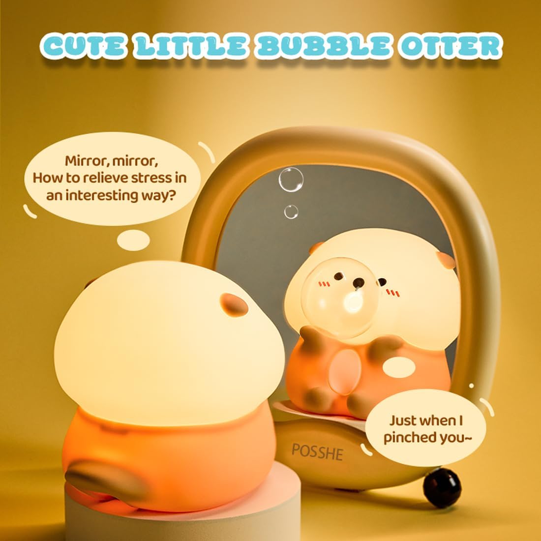 Bubble Blowing Sea Otter Night Light, Otter Gifts, Soft Silicone Lamp with Warm Light and RGB Changing, Breastfeeding Nursery Portable…