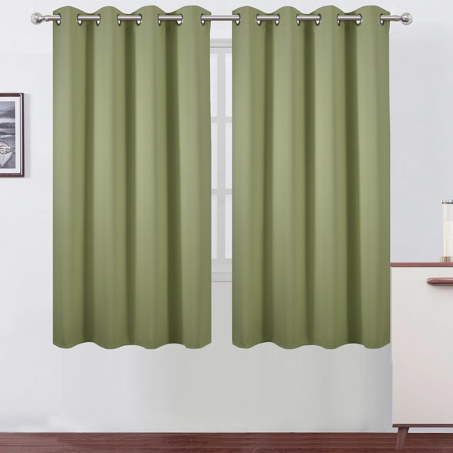 Lemomo Sage Green Blackout Curtains 52 x 63 Inch Length/Set of 2 Curtain Panels/Thermal Insulated Room Darkening Curtains for Bedroom and L…