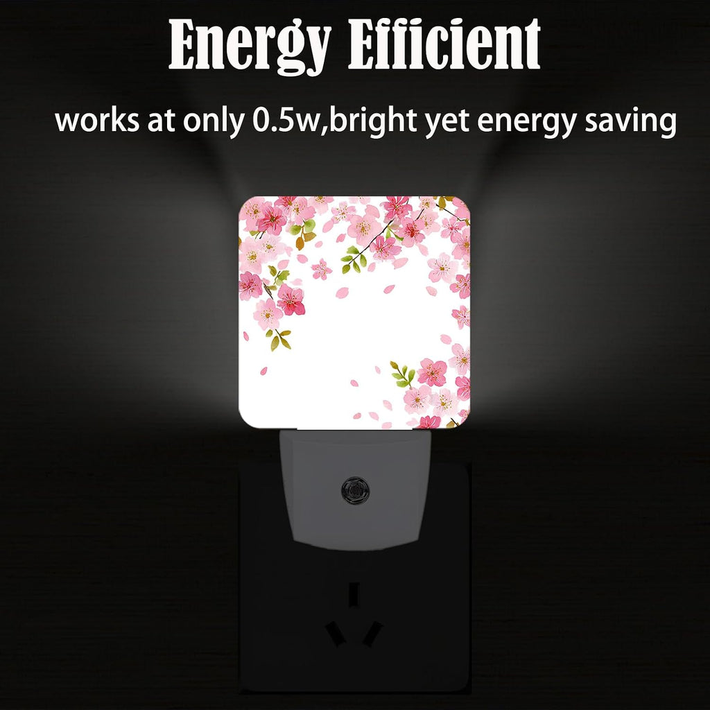 Cherry Blossoms Night Light, Spring Flower Plug Into Wall Decor for Stairway, Hallway, Kitchen, Dusk to Dawn Sensor Nightlights for…