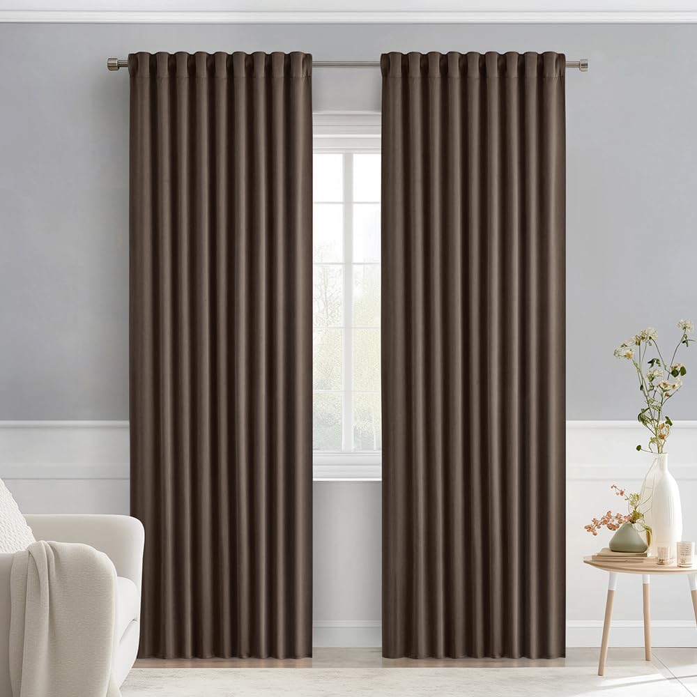Miulee Chocolate Brown Back Tab Blackout Curtains 72 Inches Long 2 Panels Set for Living Room Bedroom Privacy, Rod Pocket/Pinch Pleat Therm…