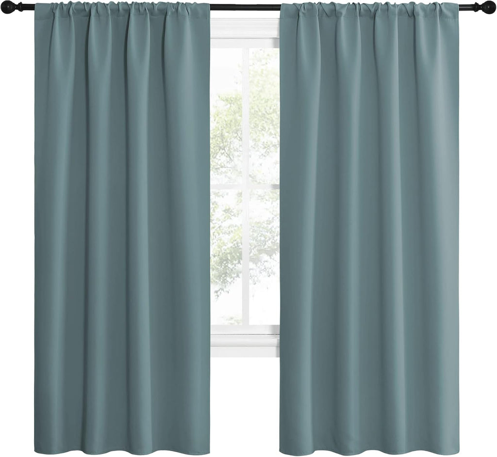NICETOWN Greyish Blue Blackout Curtains Panels for Window, Thermal Insulated Rod Pocket Blackout Drapes/Draperies for Living Room (2…