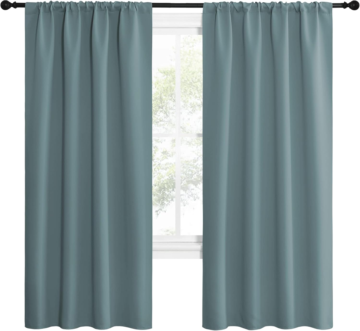 NICETOWN Greyish Blue Blackout Curtains Panels for Window, Thermal Insulated Rod Pocket Blackout Drapes/Draperies for Living Room (2…