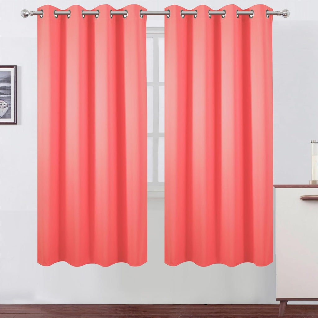 Lemomo Blackout Curtains 66 x 72 Inch Long Coral Curtains Set of 2 Panels Room Darkening Curtains for Bedroom and Living Room 72 Inch silver