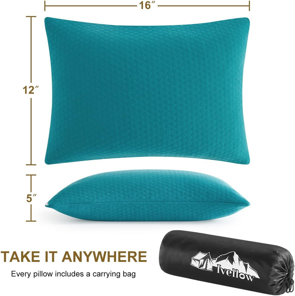 Ivellow Memory Foam Travel Pillow Compressible Camping Pillow for Sleeping Shredded Memory Foam Pillow Compact Firm Supportive Small Pillow…