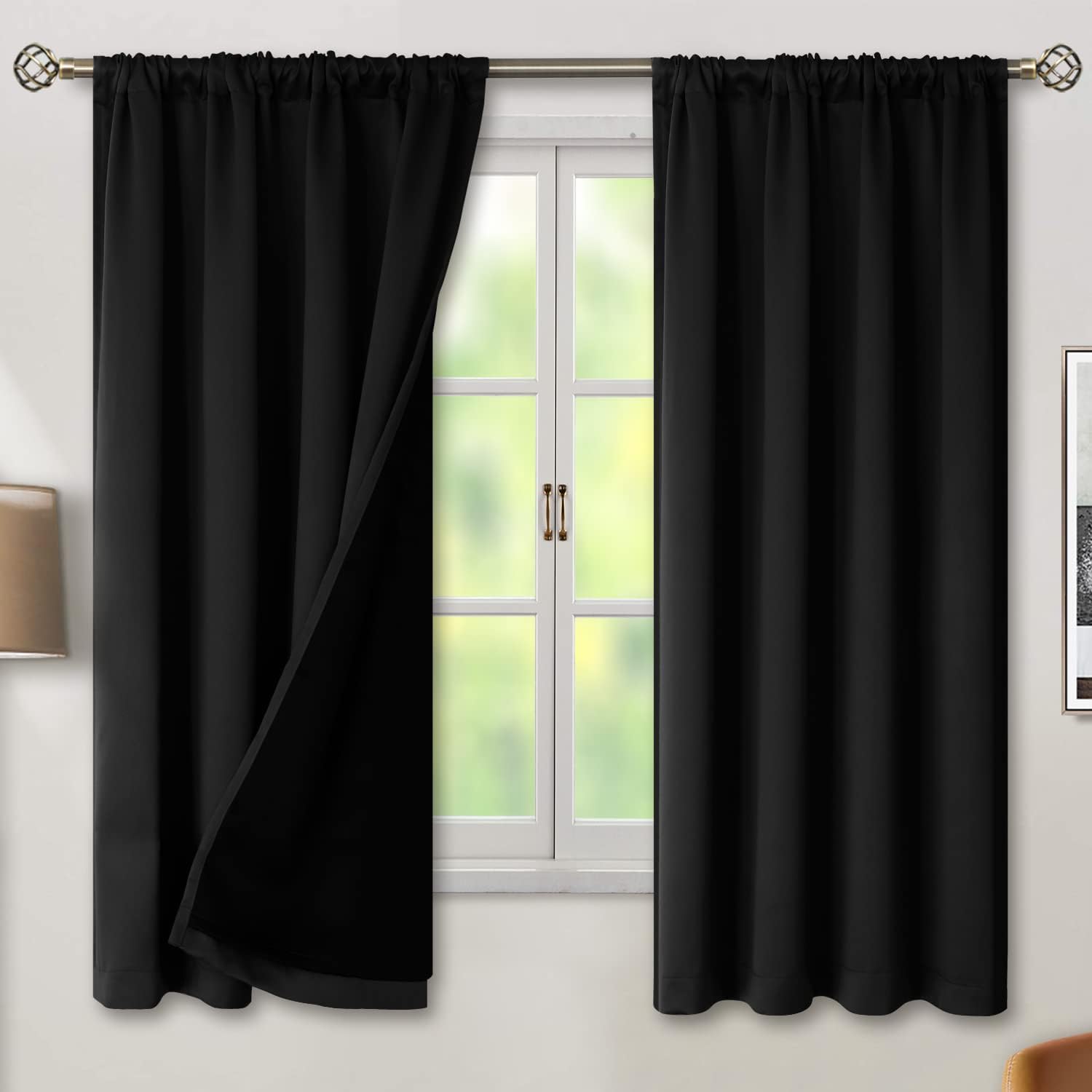 BGment Full Blackout Curtains with Thermal Insulation Liner Curtains 63 Inches Long, Rod Pocket and Back Tab Double Layer Room Darkening…