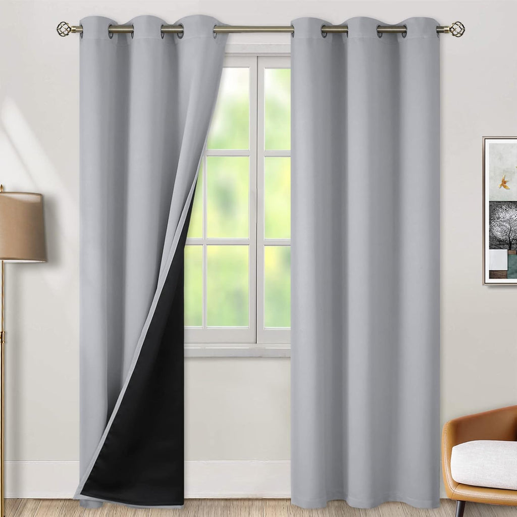 BGment Thermal Insulated 100% Blackout Curtains for Bedroom with Black Liner, Double Layer Full Room Darkening Noise Reducing Grommet Curta…