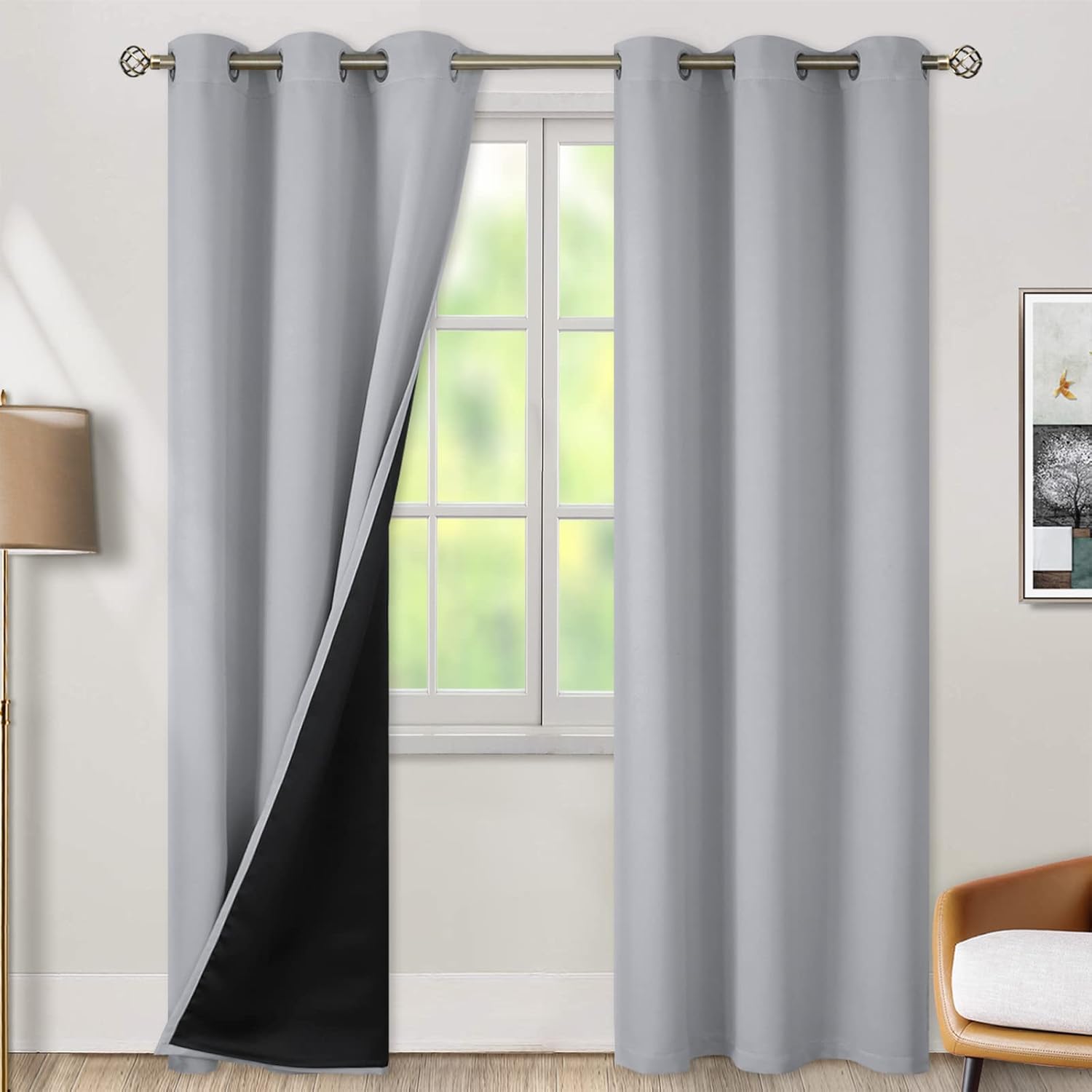BGment Thermal Insulated 100% Blackout Curtains for Bedroom with Black Liner, Double Layer Full Room Darkening Noise Reducing Grommet Curta…