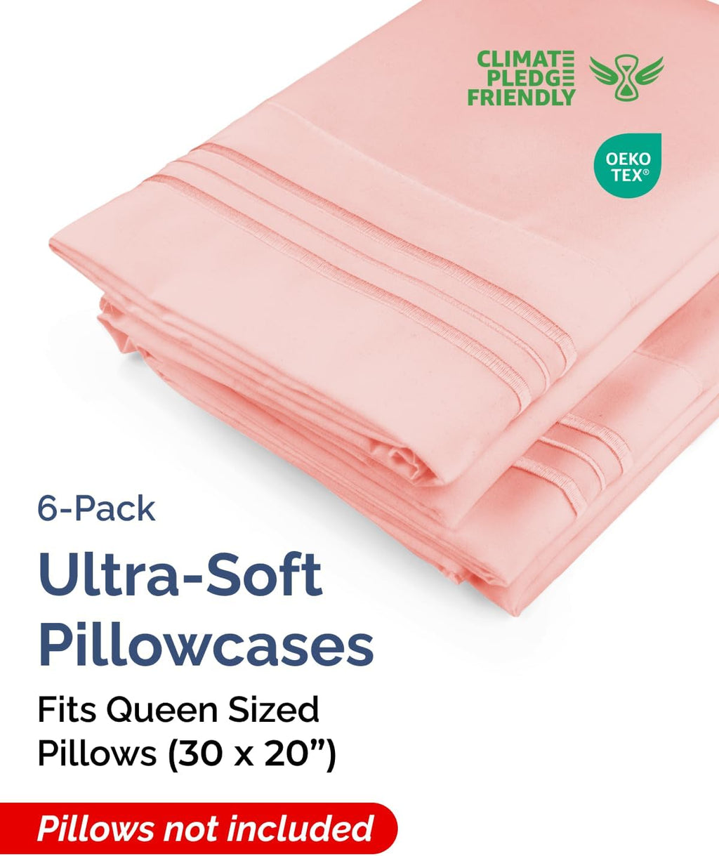 Queen Pillow Cases Set of 6 - Ultra Soft Hotel Quality Pillowcase Covers - Comfy, Cozy & Wrinkle Free - Shrink, Stain & Fade Resistant…