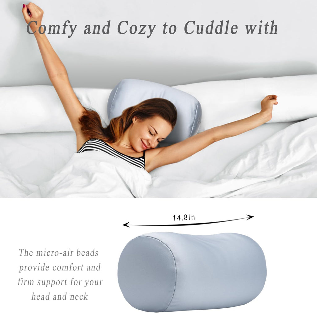 Microbead Neck Body Pillow Tube Microbead Bolster Bean Smooth Cool Pillow Neck Cervical Roll Pillow for Sleeping 7 x 12Inch Throw Travel…
