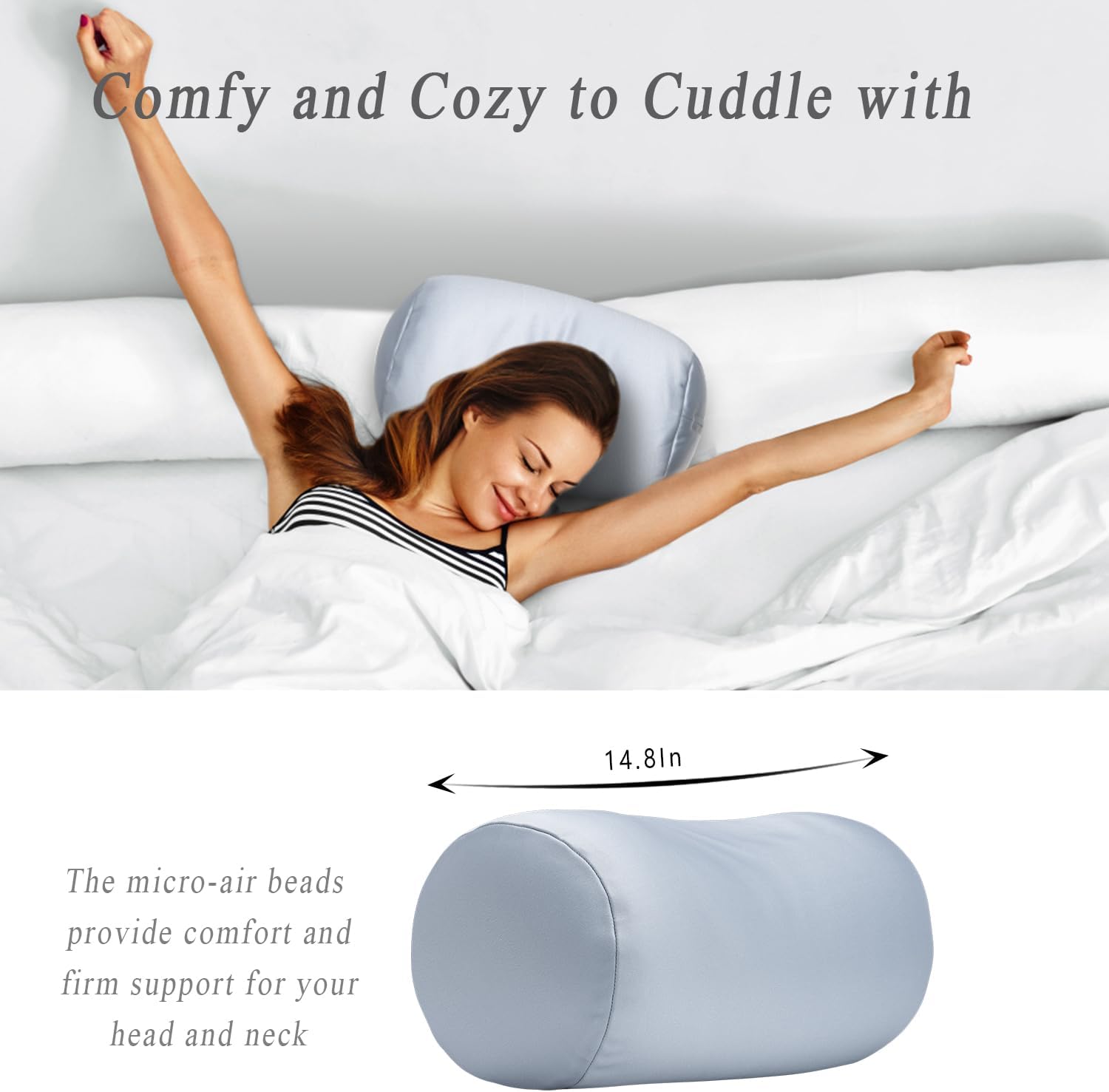 Microbead Neck Body Pillow Tube Microbead Bolster Bean Smooth Cool Pillow Neck Cervical Roll Pillow for Sleeping 7 x 12Inch Throw Travel…